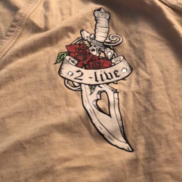 One Life size XL tan tee mock wrap sleeveless hooded tee shirt - Picture 2 of 10